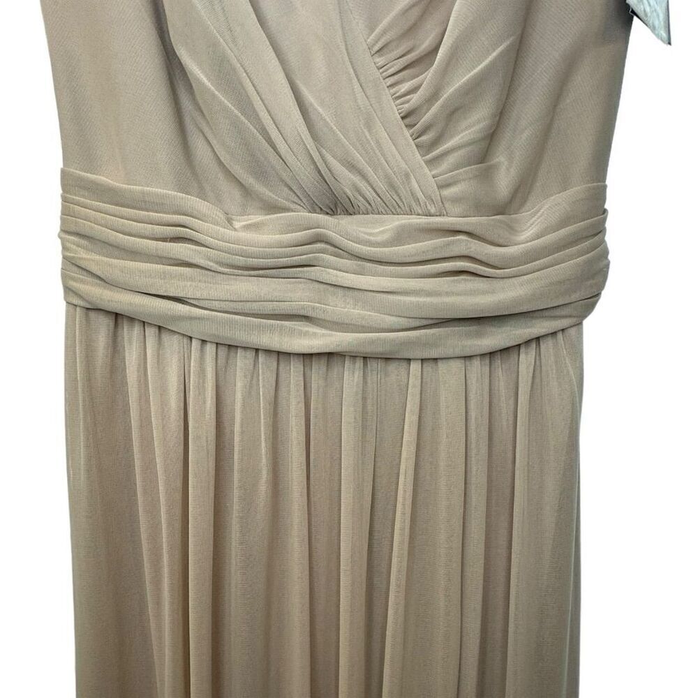 David's Bridal Spaghetti Strap Ruched Waist Mesh Dress Biscotti Size 2 Gown - Picture 13 of 16